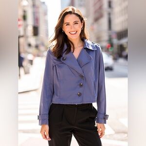 Caslon Cropped Trench Jacket Blue Cotton Utility Coat M